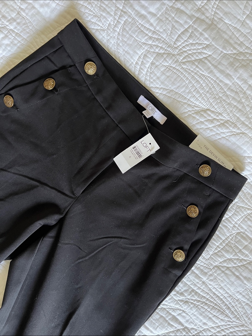 LOFT | Black Trousers w/Gold Buttons
